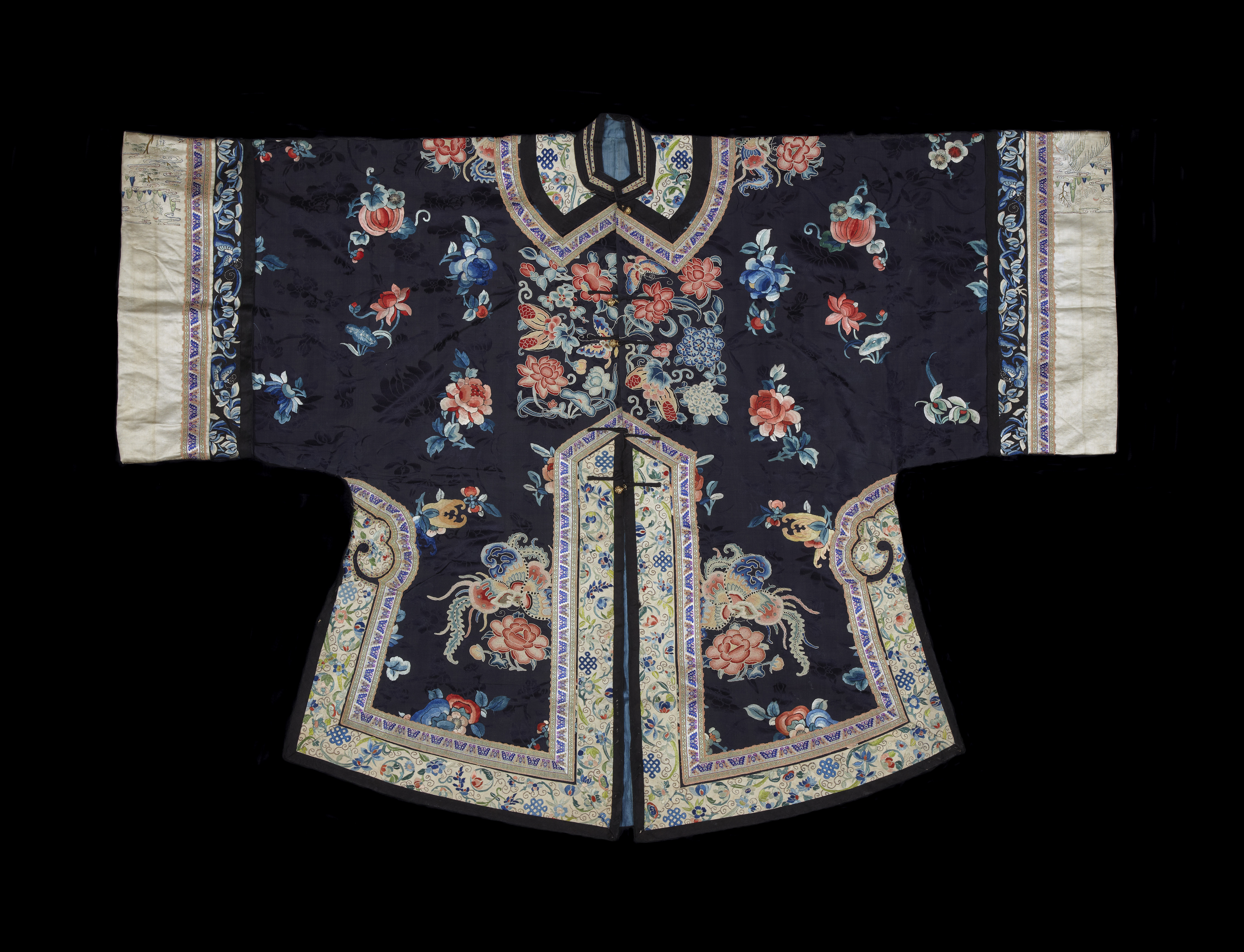 Navy blue damask Chinese robe