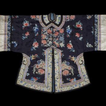 Navy blue damask Chinese robe